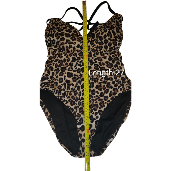 Time And Tru Swimsuit Sz XL 16-18 One Piece Leopard Print Strappy Back Tassels - Picture 7 of 16